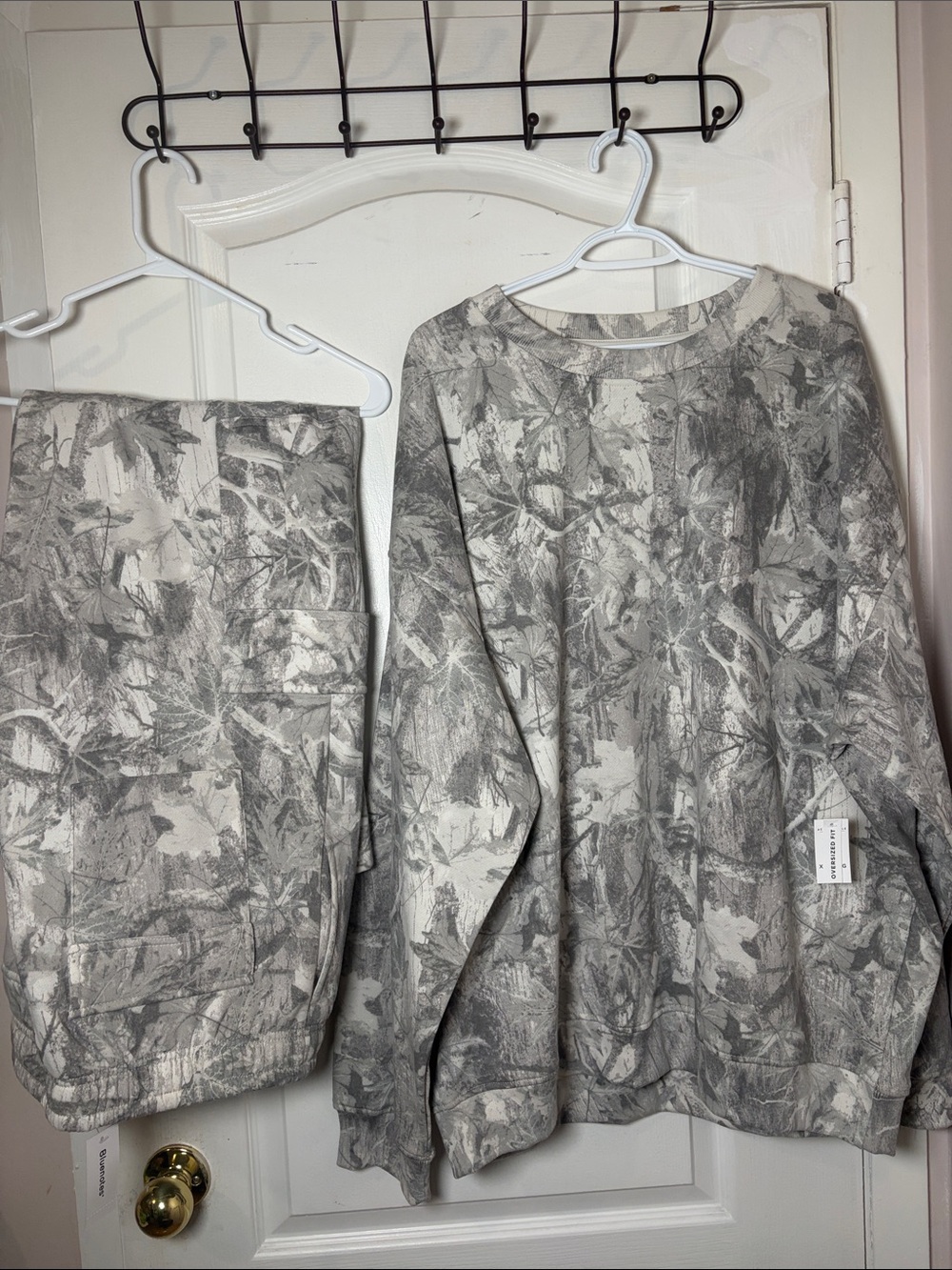 Camouflage Sweatshirt & Cargo Wide Leg Sweatpants Set